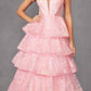 Juliet JT2438K Long Glitter Print Layered Tiered A-Line Gown