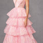 Juliet JT2438K Long Glitter Print Layered Tiered A-Line Gown
