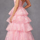 Juliet JT2438K Long Glitter Print Layered Tiered A-Line Gown