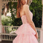 Juliet JT2438K Long Glitter Print Layered Tiered A-Line Gown