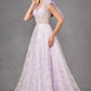 Juliet JT2439K Long 3D Floral Glitter Print Sleeveless A-line Gown