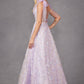 Juliet JT2439K Long 3D Floral Glitter Print Sleeveless A-line Gown