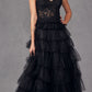 Juliet JT2451S Long Lace Bodice Sleeveless A-line Ruffled Gown