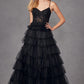 Juliet JT2451S Long Lace Bodice Sleeveless A-line Ruffled Gown