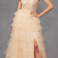 Juliet JT2451S Long Lace Bodice Sleeveless A-line Ruffled Gown