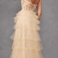 Juliet JT2451S Long Lace Bodice Sleeveless A-line Ruffled Gown