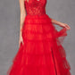 Juliet JT2451S Long Lace Bodice Sleeveless A-line Ruffled Gown