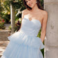 Juliet JT2452K Long Pleated Strapless Tiered Ruffle Tulle A-Line Gown