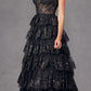 Juliet JT2454K Long Boned Bodice Tiered Layered Sequin Detail A-Line Gown