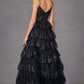Juliet JT2454K Long Boned Bodice Tiered Layered Sequin Detail A-Line Gown