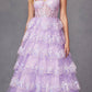 Juliet JT2454K Long Boned Bodice Tiered Layered Sequin Detail A-Line Gown