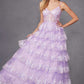 Juliet JT2454K Long Boned Bodice Tiered Layered Sequin Detail A-Line Gown