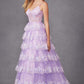 Juliet JT2454K Long Boned Bodice Tiered Layered Sequin Detail A-Line Gown