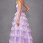 Juliet JT2454K Long Boned Bodice Tiered Layered Sequin Detail A-Line Gown