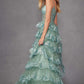 Juliet JT2454K Long Boned Bodice Tiered Layered Sequin Detail A-Line Gown