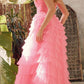 Juliet JT2456H Long Strapless Keyhole Tiered Ruffled Tulle A-Line Gown
