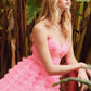 Juliet JT2456H Long Strapless Keyhole Tiered Ruffled Tulle A-Line Gown