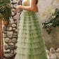 Juliet JT2456H Long Strapless Keyhole Tiered Ruffled Tulle A-Line Gown