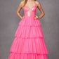 Juliet JT2457H Long Tiered Ruffled Tulle A-Line Sequin Bodice Dress
