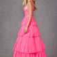 Juliet JT2457H Long Tiered Ruffled Tulle A-Line Sequin Bodice Dress