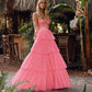 Juliet JT2457H Long Tiered Ruffled Tulle A-Line Sequin Bodice Dress