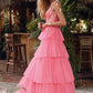 Juliet JT2457H Long Tiered Ruffled Tulle A-Line Sequin Bodice Dress