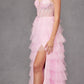 Juliet JT2458A Long Ruffle Tulle A-Line Ball Gown Bustier Bodice Thin Straps