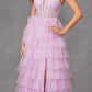 Juliet JT2458A Long Ruffle Tulle A-Line Ball Gown Bustier Bodice Thin Straps