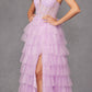Juliet JT2458A Long Ruffle Tulle A-Line Ball Gown Bustier Bodice Thin Straps