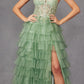 Juliet JT2458A Long Ruffle Tulle A-Line Ball Gown Bustier Bodice Thin Straps