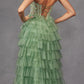 Juliet JT2458A Long Ruffle Tulle A-Line Ball Gown Bustier Bodice Thin Straps