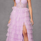 Juliet JT2458A Long Ruffle Tulle A-Line Ball Gown Bustier Bodice Thin Straps