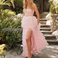 Juliet JT2458A Long Ruffle Tulle A-Line Ball Gown Bustier Bodice Thin Straps