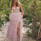 Juliet JT2458A Long Ruffle Tulle A-Line Ball Gown Bustier Bodice Thin Straps