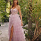 Juliet JT2458A Long Ruffle Tulle A-Line Ball Gown Bustier Bodice Thin Straps