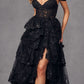 Juliet JT2463A Long Tiered Ruffled Skirt A-Line Boned Bodice Dress