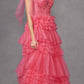 Juliet JT2465A Long Glitter Tulle A-Line Leg Slit Ribbon Bow Strap Gown