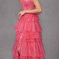 Juliet JT2465A Long Glitter Tulle A-Line Leg Slit Ribbon Bow Strap Gown