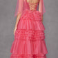 Juliet JT2465A Long Glitter Tulle A-Line Leg Slit Ribbon Bow Strap Gown