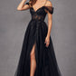 Juliet JT2466A Long Cold Shoulder Sweetheart Corset Bodice A-Line Gown