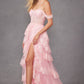 Juliet JT2467K Long Off the Shoulder Draped Sleeve A-Line Gown