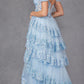 Juliet JT2467K Long Off the Shoulder Draped Sleeve A-Line Gown