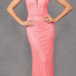 Juliet JT2470S Long V-Neck Boned Bodice Fitted Net Mesh Formal Dress