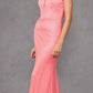 Juliet JT2470S Long V-Neck Boned Bodice Fitted Net Mesh Formal Dress
