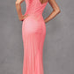 Juliet JT2470S Long V-Neck Boned Bodice Fitted Net Mesh Formal Dress