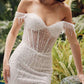 Juliet JT2471LW Long Off the Shoulder Fringe Sleeve Fitted Wedding Gown