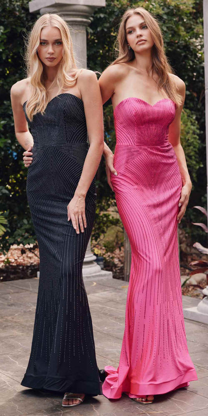 Juliet JT2472R Long Strapless Rhinestone Details Sweetheart Fitted Gown