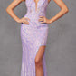 Juliet JT2473R Long Fitted Sequin Lace Applique Boned Corset Gown