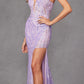 Juliet JT2473R Long Fitted Sequin Lace Applique Boned Corset Gown