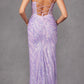 Juliet JT2473R Long Fitted Sequin Lace Applique Boned Corset Gown